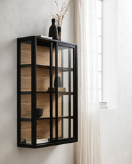 BEI wall cabinet, sliding doors - black