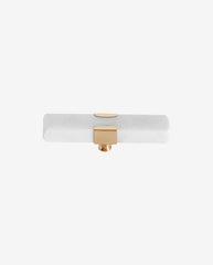 KNOB/HOOK, white marble rectangle - brass