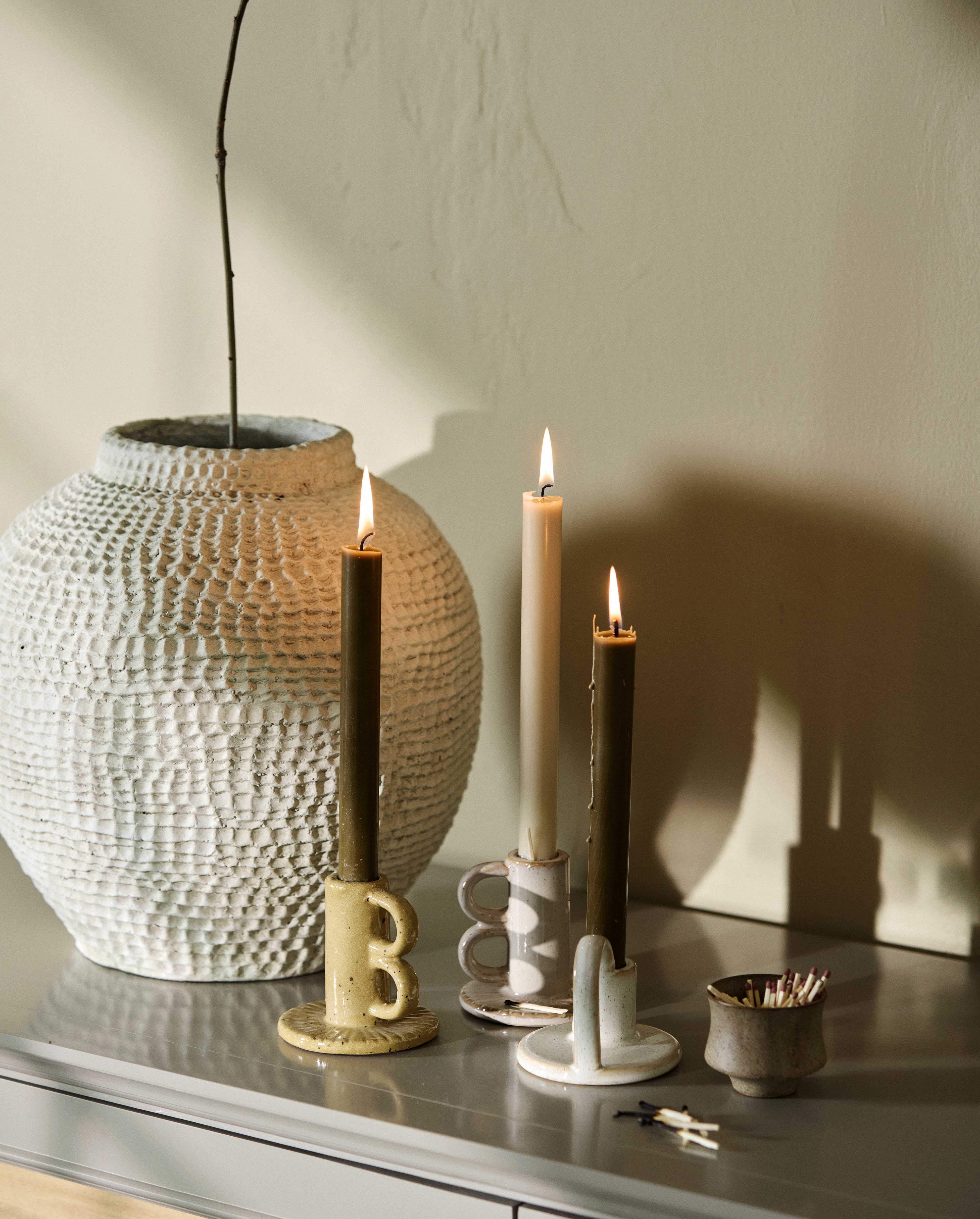 CANDLE, tall, set w/4 - beige