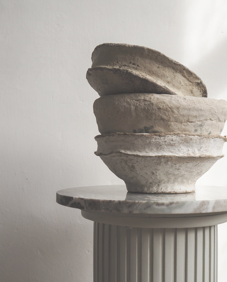 BOWL paper maché, vintage - beige
