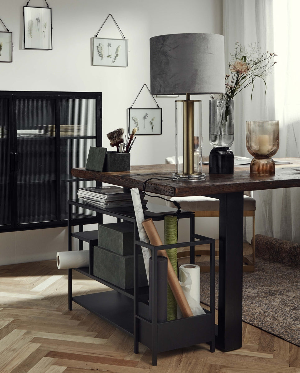 Iron shoe rack with shelf - black