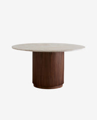 ERIE round dining table wood finish w. Ivory nature marble tabletop