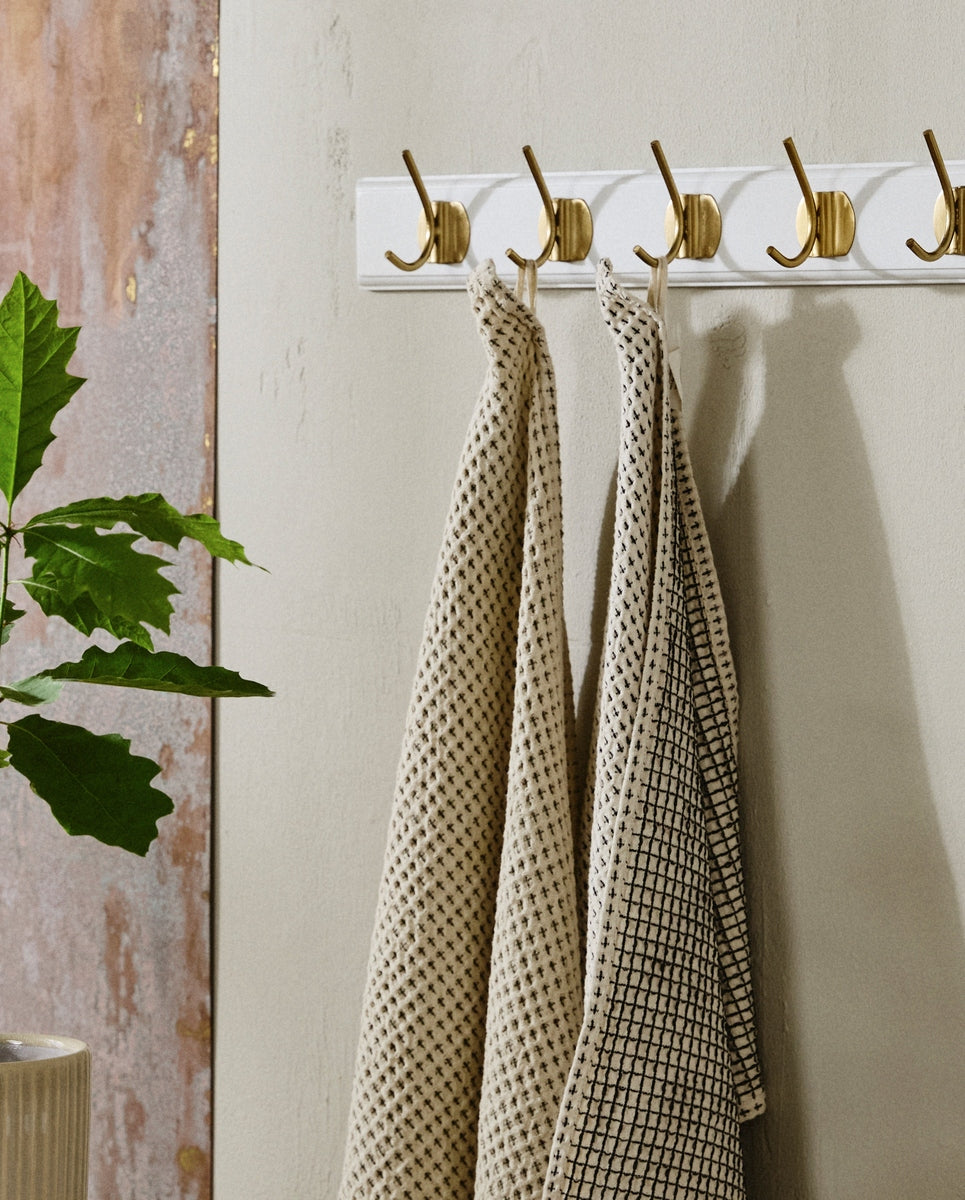 HEZE tea towel, waffle - off white/green