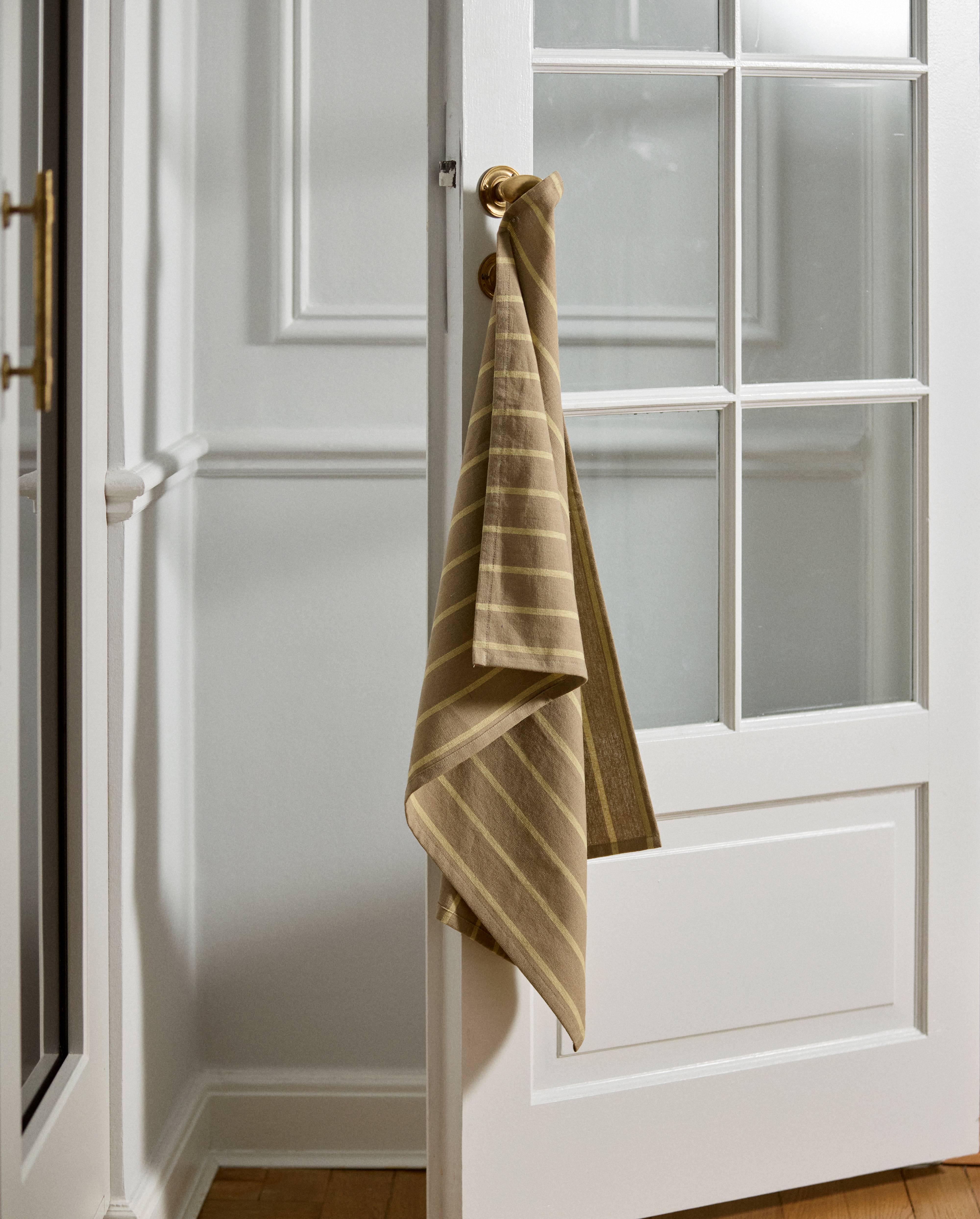 KINU tea towel, striped - yellow/beige
