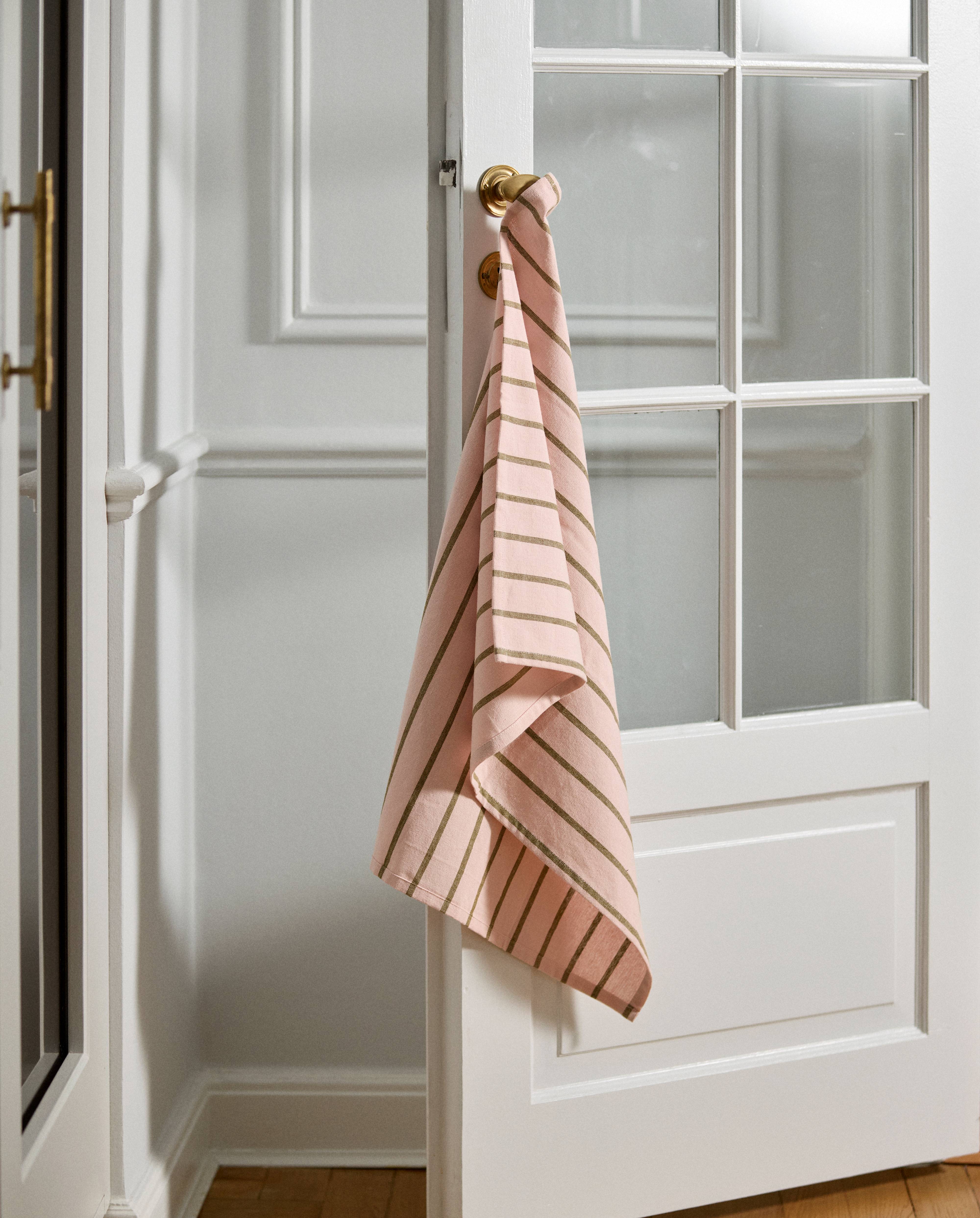 KINU tea towel, striped - green/pink