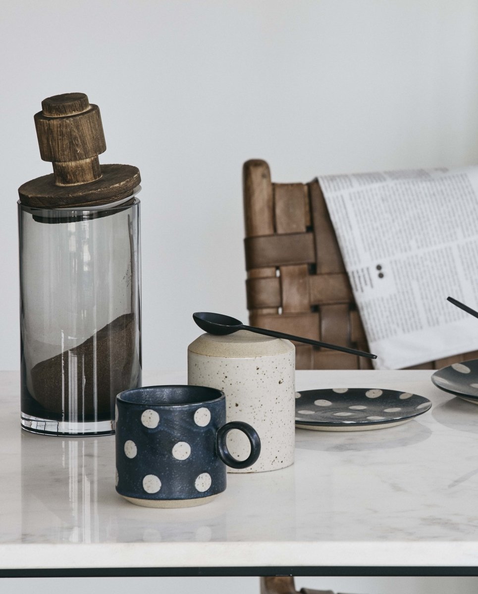 GRAINY cup w. handle - dark blue/sand