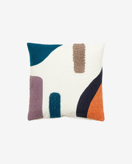 Cushion cover, white w/blue/orange embr.